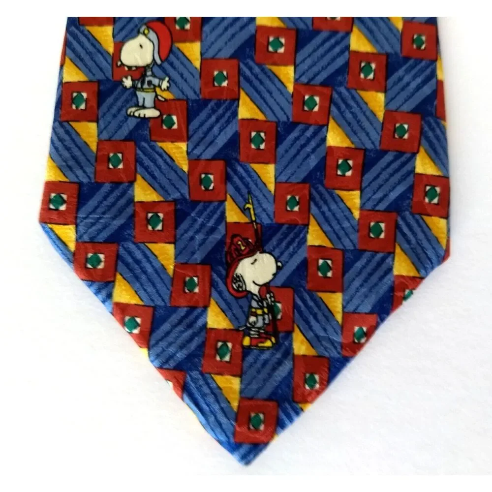 SNOOPY Peanuts Silk Tie Is It Friday Yet? Blue Red & Yellow Geometric Stripe USA